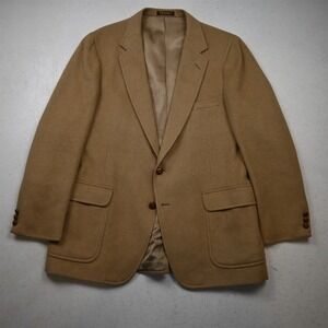 Vtg USA Made 44L Camel Khaki Flannel Wool Mens Blazer Suit Jacket Sport Coat